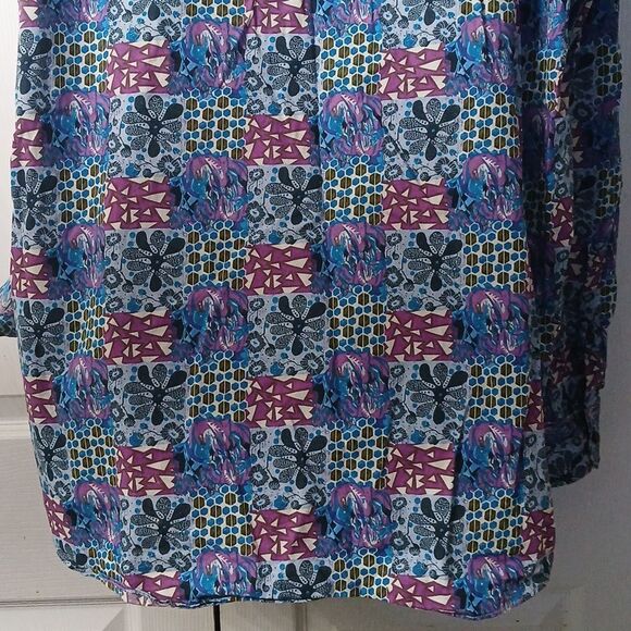 Alan Flusser turquoiuse purple printed long sleeve button down shirt  Sz XXL - Picture 6 of 9